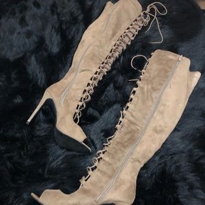 Knee high , tie up heels